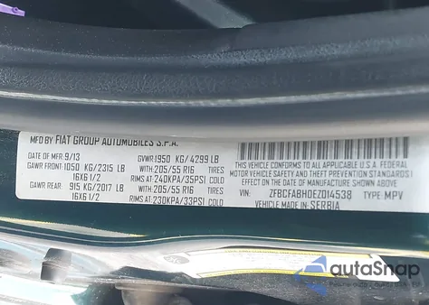 2014 Fiat 500L Easy from USA, damaged, VIN ZFBCFABH0EZ014538